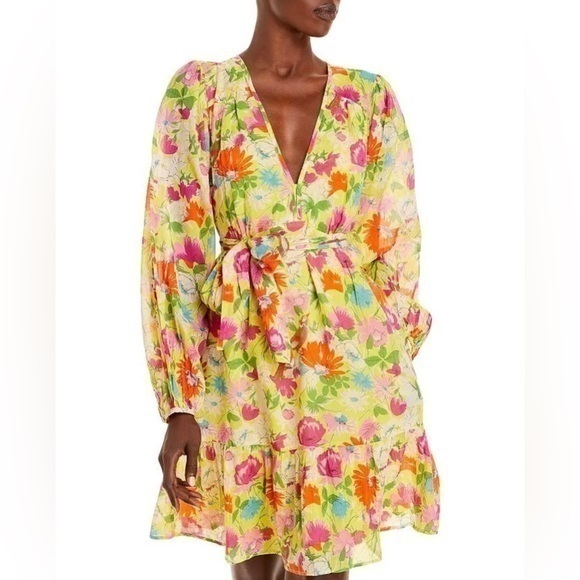 Banjanan Dress Peony Floral Print Fiesta Buttercup Cotton Mini Belted S Easter
